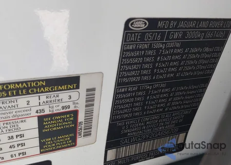 2016 Land Rover Range Rover Sport 3.0L V6 Supercharged Se z USA, uszkodzony, nr VIN SALWG2PF2GA656709